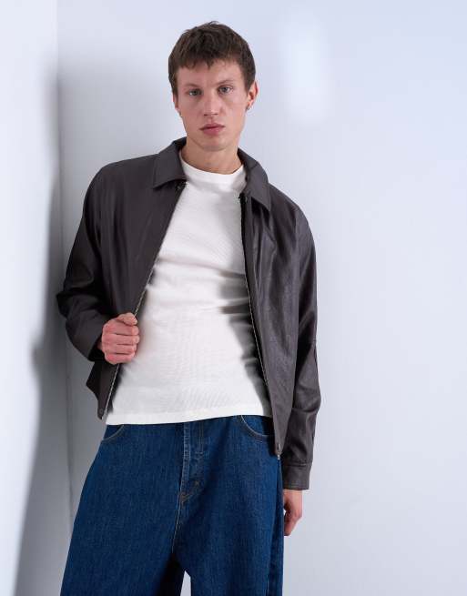 Topman faux leather smart jacket in burgundy ASOS