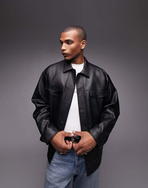 Topman black shop leather jacket