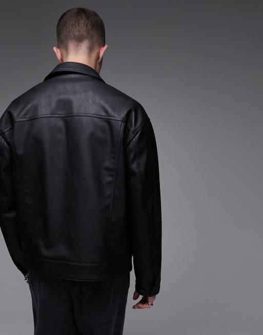 Topman faux leather western jacket in black | ASOS