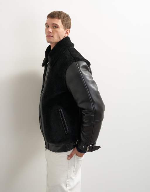 Topman faux shearling jacket in black, 3 of 9