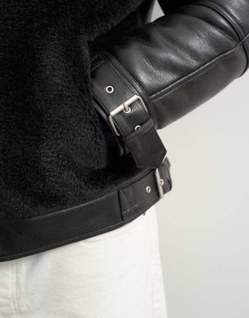 Topman faux shearling jacket in black, 4 of 9
