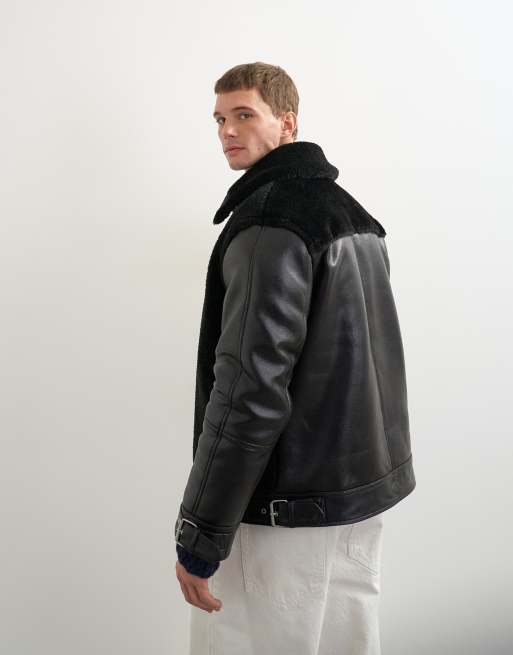 Topman faux shearling jacket in black, 5 of 9