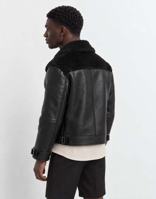 Topman faux shearling jacket in black, 6 of 9