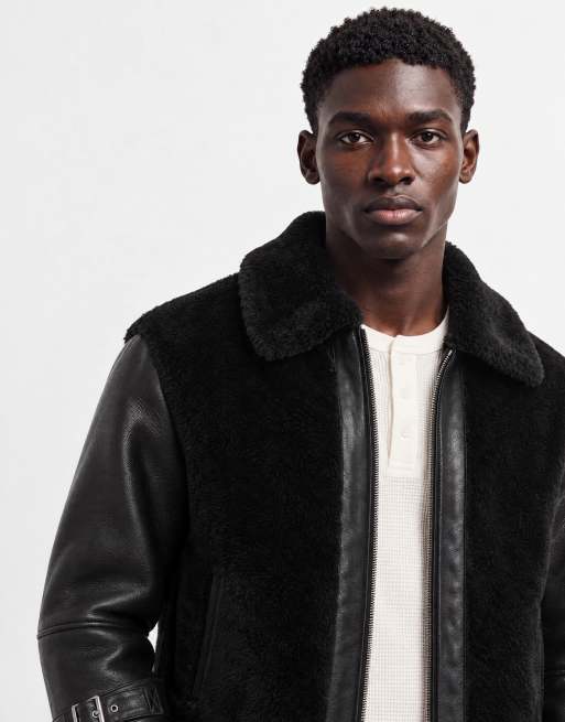 Topman faux shearling jacket in black, 7 of 9