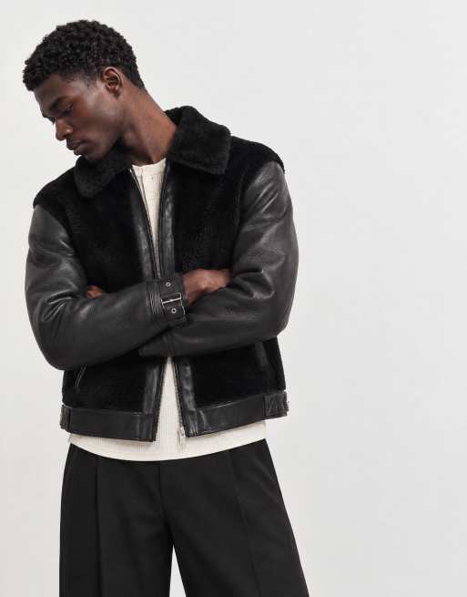 Topman faux shearling jacket in black, 8 of 9