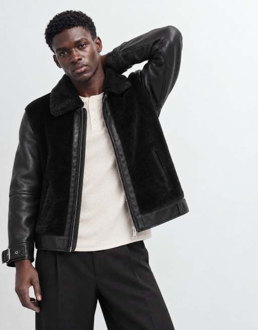 Topman faux shearling jacket in black, 9 of 9