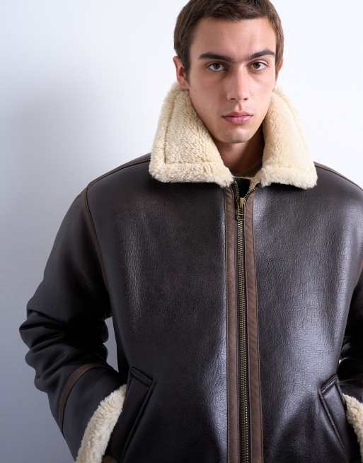 Topman faux shearling jacket in brown, 4 of 5