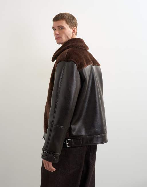 Topman faux shearling jacket in chocolate brown, 4 of 5