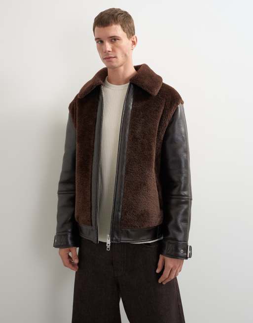 Topman faux shearling jacket in chocolate brown, 5 of 5