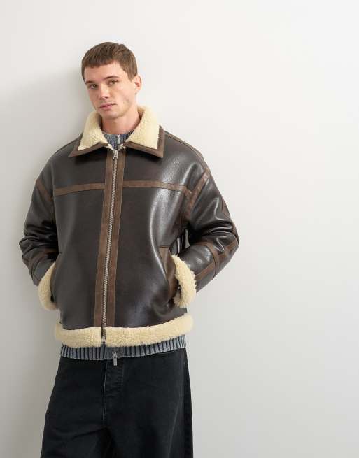 Topman faux shearling jacket in espresso brown, 3 of 10