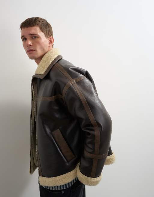Topman faux shearling jacket in espresso brown, 4 of 10