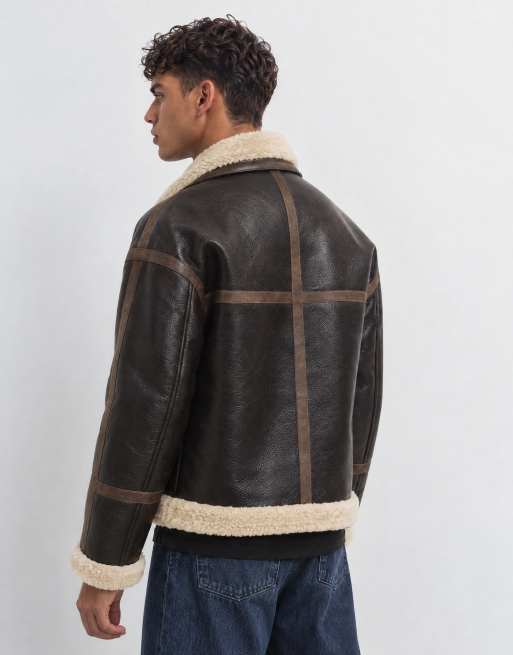 Topman faux shearling jacket in espresso brown, 7 of 10