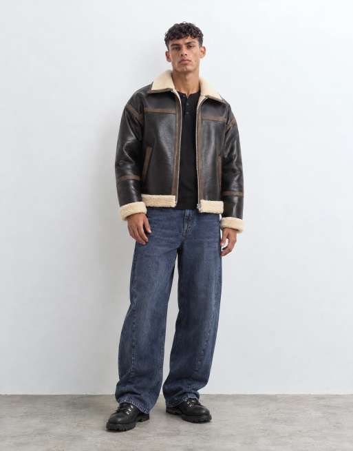 Topman faux shearling jacket in espresso brown, 8 of 10