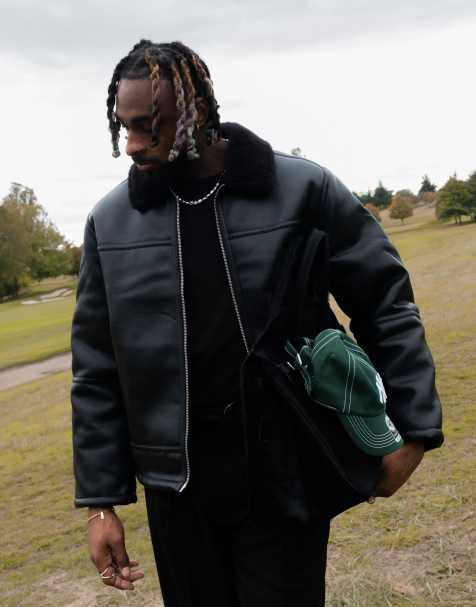 Topman faux shearling jacket with zip pockets in black - view 1