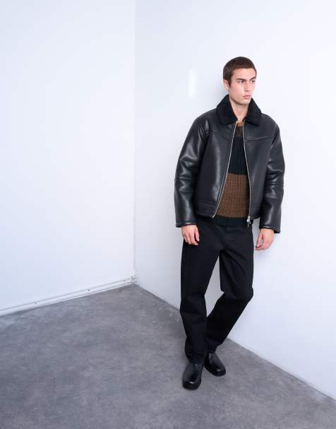 Topman faux-shearling jacket with zip pockets in black - view 1