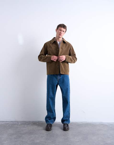 Topman faux suede button jacket in brown - view 1