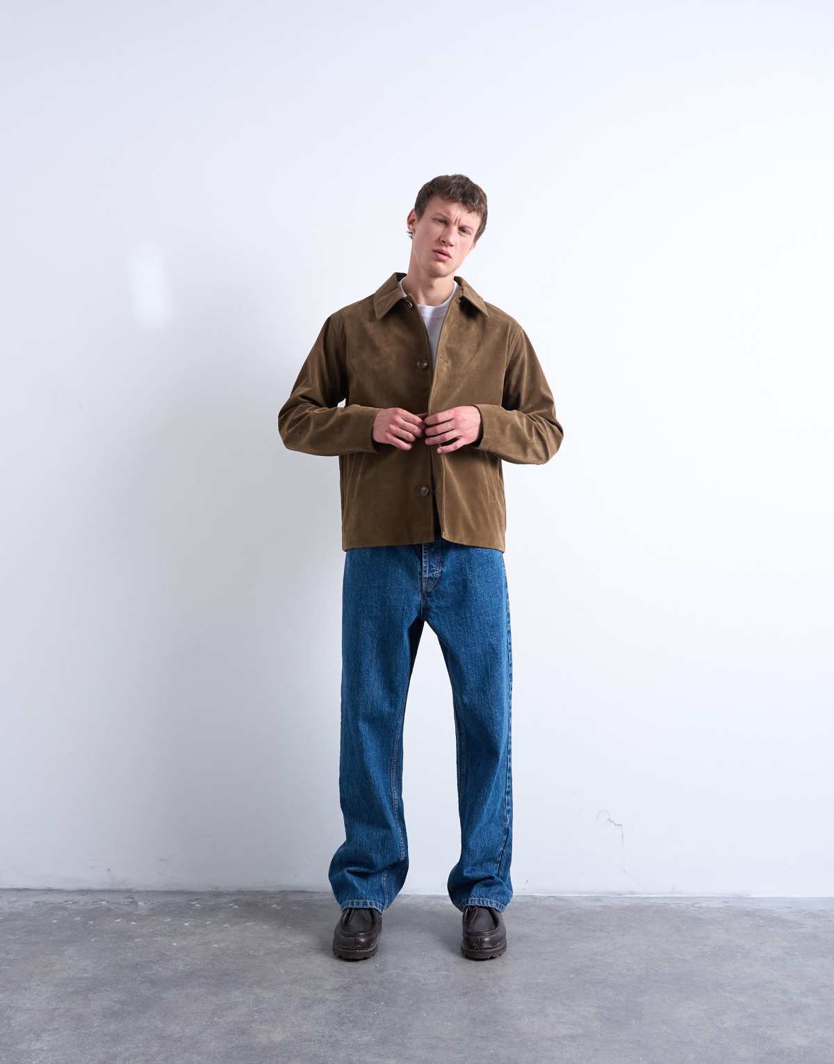 Topman faux suede button jacket in brown