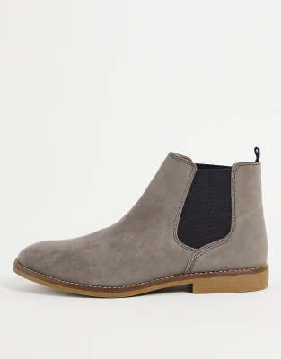 Topman faux suede chelsea boots with contrast gusset in grey 
