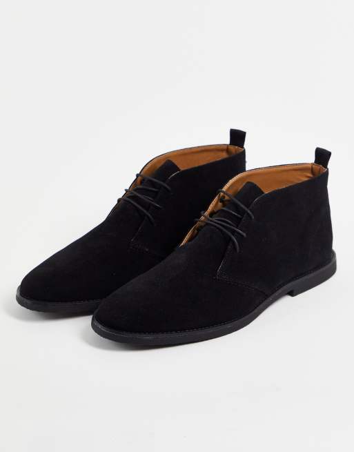 Topman faux suede chukka boots in black | ASOS