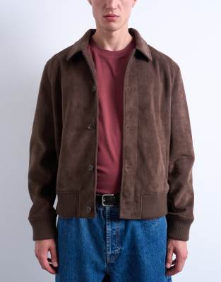 Topman Faux Suede Harrington Jacket In Burgundy