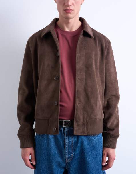 Topman faux suede harrington jacket in brown - view 1