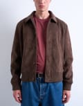 [Topman] Topman faux suede harrington jacket in brown XL BROWN