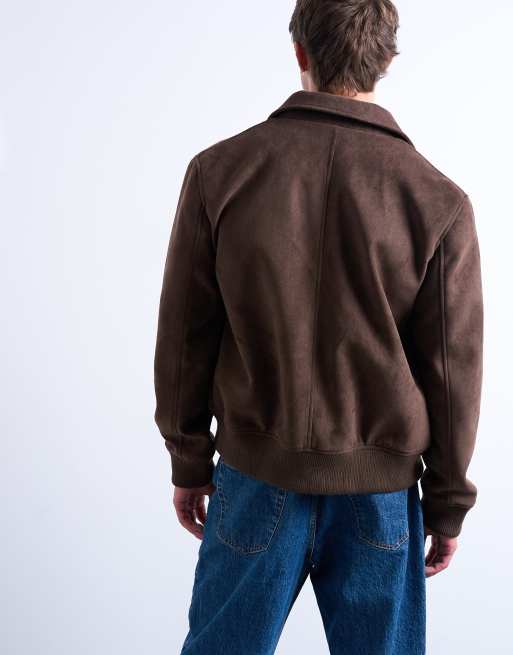 Topman faux suede harrington jacket in brown, 4 of 5