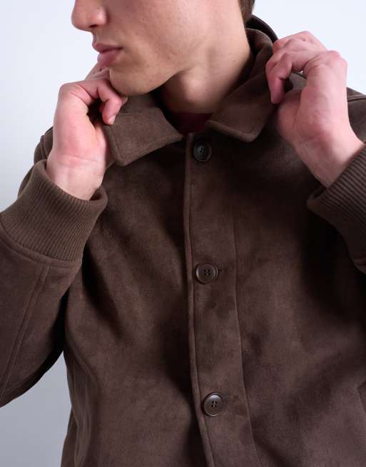 Topman faux suede harrington jacket in brown, 5 of 5
