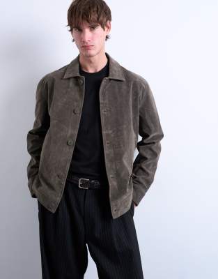 Topman Faux Suede Harrington Jacket In Brown