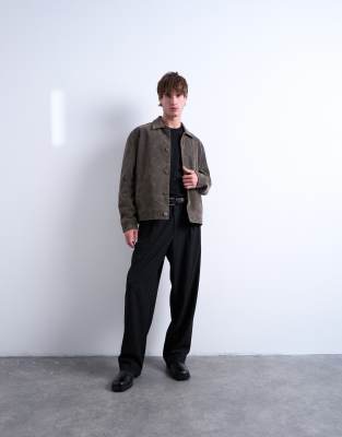 Topman Faux Suede Harrington Jacket In Brown