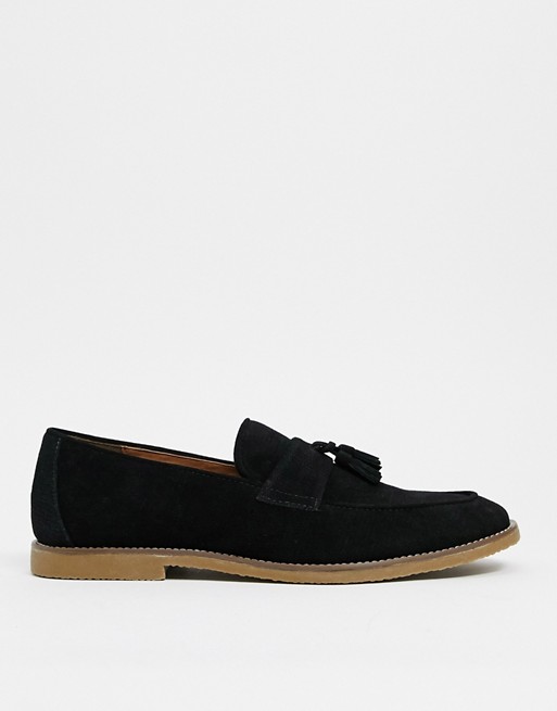 Topman faux suede loafers in black