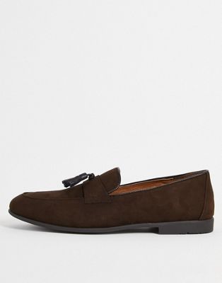 Topman faux suede tassel loafers in brown