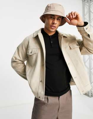 Topman faux suede western jacket in stone