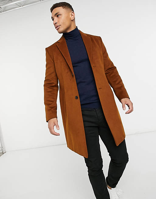 Topman faux wool overcoat in brown