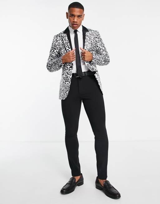 Topman - Feestblazer met luipaardprint in zilver