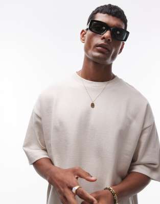 Topman - Felpa a maniche corte oversize in lino écru