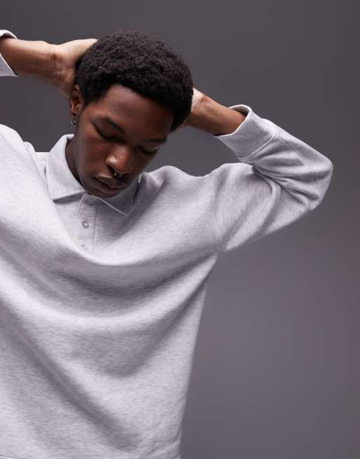 Topman - Felpa comoda stile polo grigio ghiaccio mélange, 2 di 4