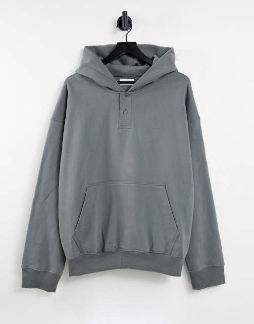 Topman - Felpa con cappuccio oversize abbottonata color salvia