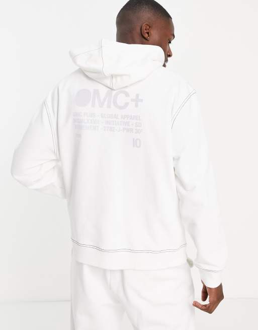 Topman - Felpa con cappuccio oversize bianca con stampa catarifrangente OMC in coordinato, 2 di 4