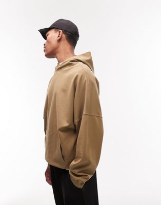Topman oversized dropped shoulder hoodie in khaki - ASOS Price Checker