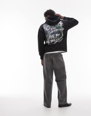 Topman - Felpa con cappuccio oversize nera con stampa "Outside Thinking" sul retro - view 1