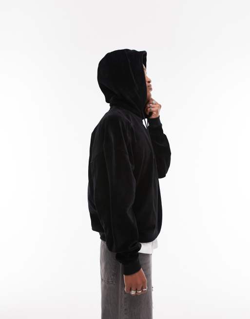 Topman - Felpa con cappuccio oversize nera in velour