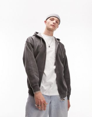 Topman oversized full zip hoodie in washed black - ASOS Price Checker