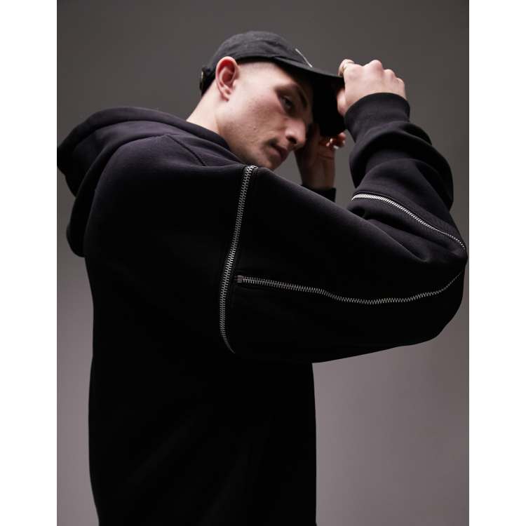 Topman - Felpa con cappuccio super oversize nera con cuciture a vista e zip