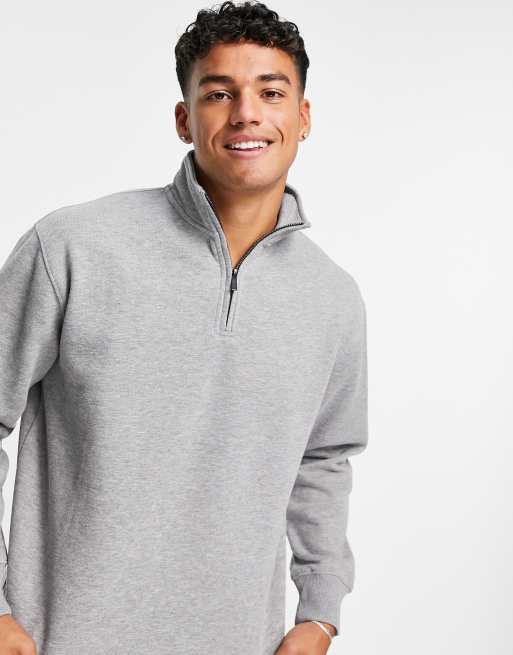 Topman - Felpa con zip corta grigia in coordinato