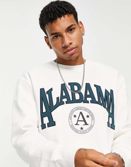 Topman - Felpa écru con scritta Alabama in coordinato