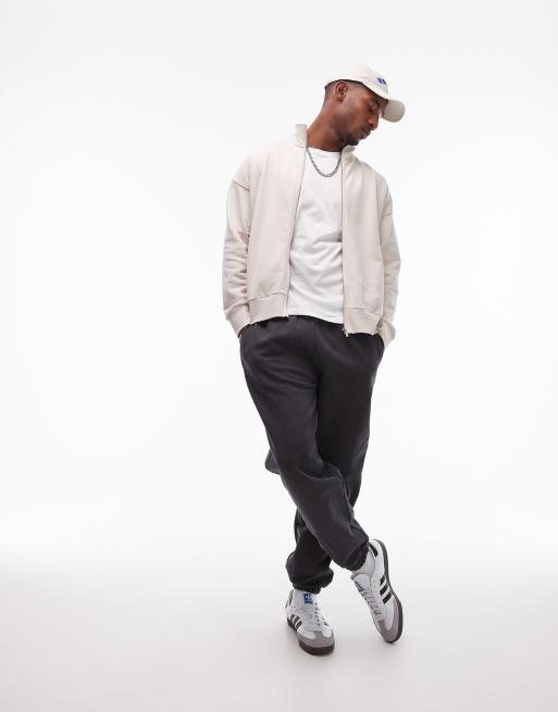 Topman - Felpa écru in misto lino con collo a imbuto e chiusura con zip