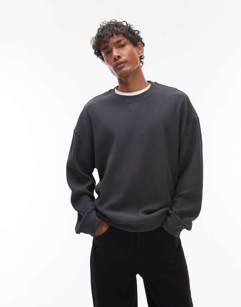 Topman - Felpa girocollo oversize in ottoman antracite - view 1