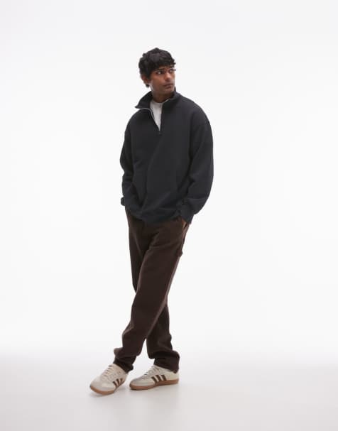 Topman - Felpa nera slavata con zip corta - view 1