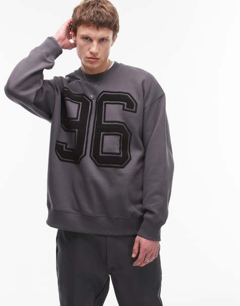 Topman - Felpa oversize antracite con ricamo 96 - view 1